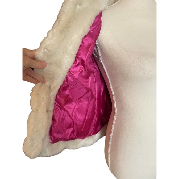 MM Couture by Miss Me Womens Faux Fur Jacket Tie-Waist 3/4 Sleeve Size S Cream - Picture 9 of 13